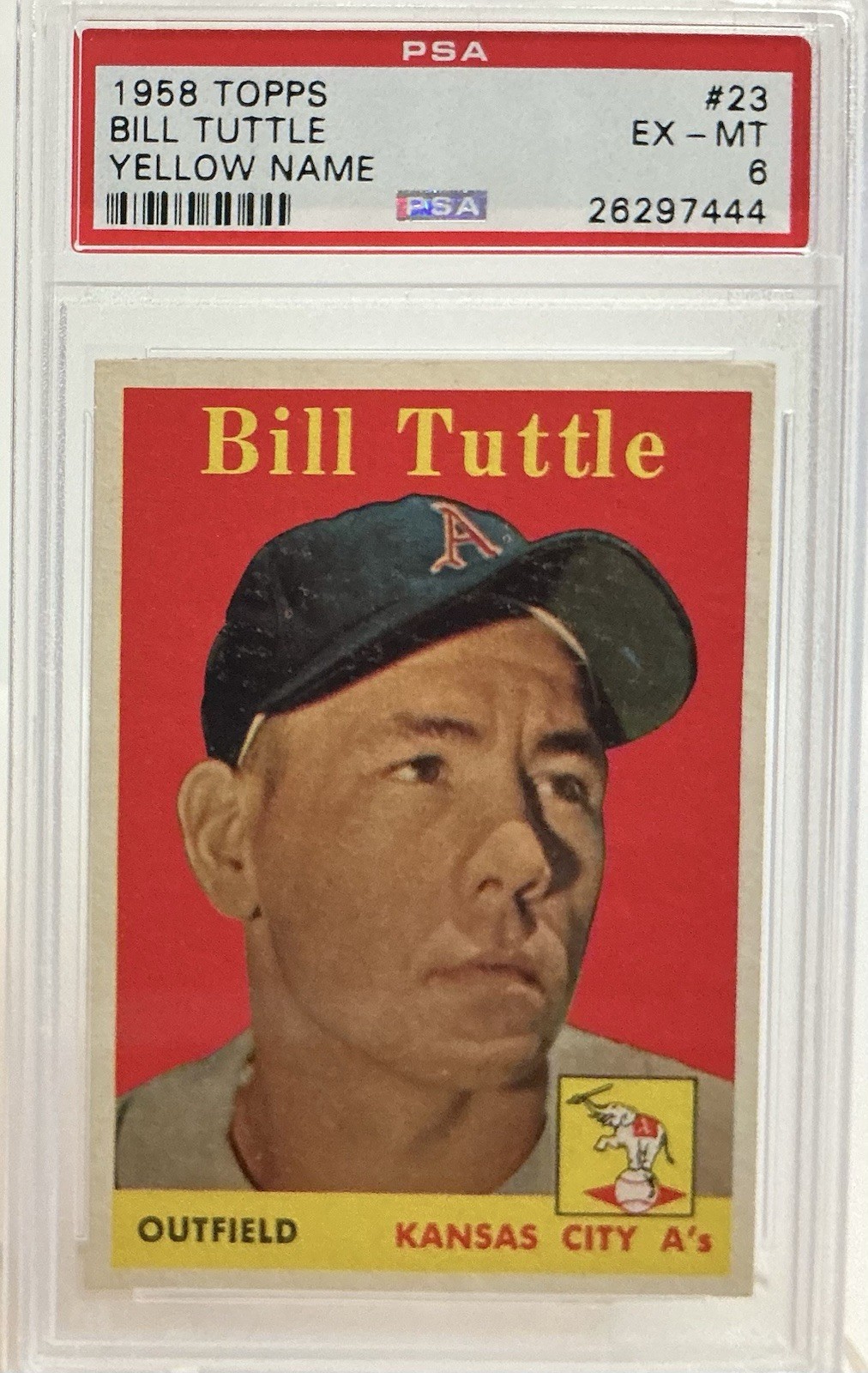 1958 Topps - Bill Tuttle #23 Yellow Name PSA 6 EX-MT