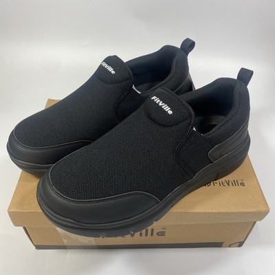 FitVille Rambler Casual Men Size 10.5w Wide Width Jet Black Slip-on V1 Walking