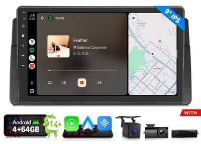 DAB+ Android Auto 14 4+64 Autoradio 9'' für BMW E46 GPS Navi Wireless CarPlay DSP