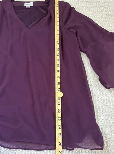 Calvin Klein Womans Blouse 3/4 Sheer Flared Sleeve V-Neck Flowy Plumb Size M - Picture 11 of 12