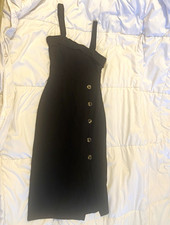 Stellaluc Black Sleeveless Sweetheart Pencil Midi Dress Button Detail Size S