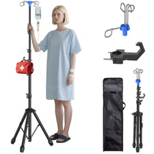Foldable IV Pole Stand, Portable Telescoping Floor Stand with 4 Hooks, Height Ad