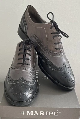 MARIPE Damen Halbschuhe Schnürer Budapester Gr. 40 Schwarz Grau Taupe - Bild 1 von 4