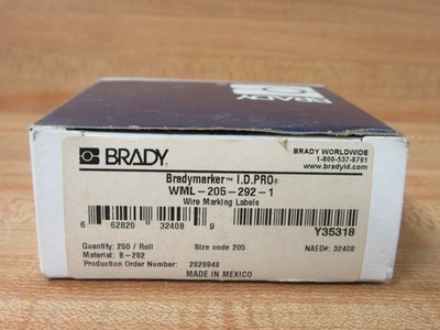 Brady WML-205-292-1 Wire Marking Label 32408 Y35318