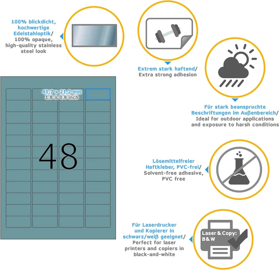 HERMA Extra-Strong Adhesive Silver Heavy Duty Weatherproof Foil Labels, 48 Label - Image 4 of 4
