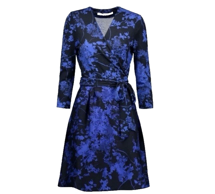 DVF Diane Von Furstenberg Valerie Vestido Envolvente 6 Pequeño Azul Negro Lana Seda Algodón Foto 3 de 4