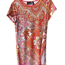 Attitudes by Renee QVC Sz M Orange Paisley Patchwork Knit Tunic Travel Stylish