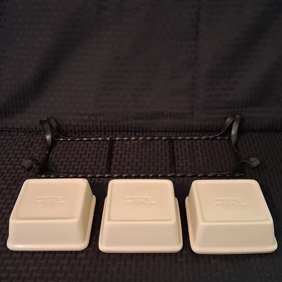 Southern Living at Home Galveston Server Tray Iron Caddy With 3 Removable Dishes - Image 3 of 4