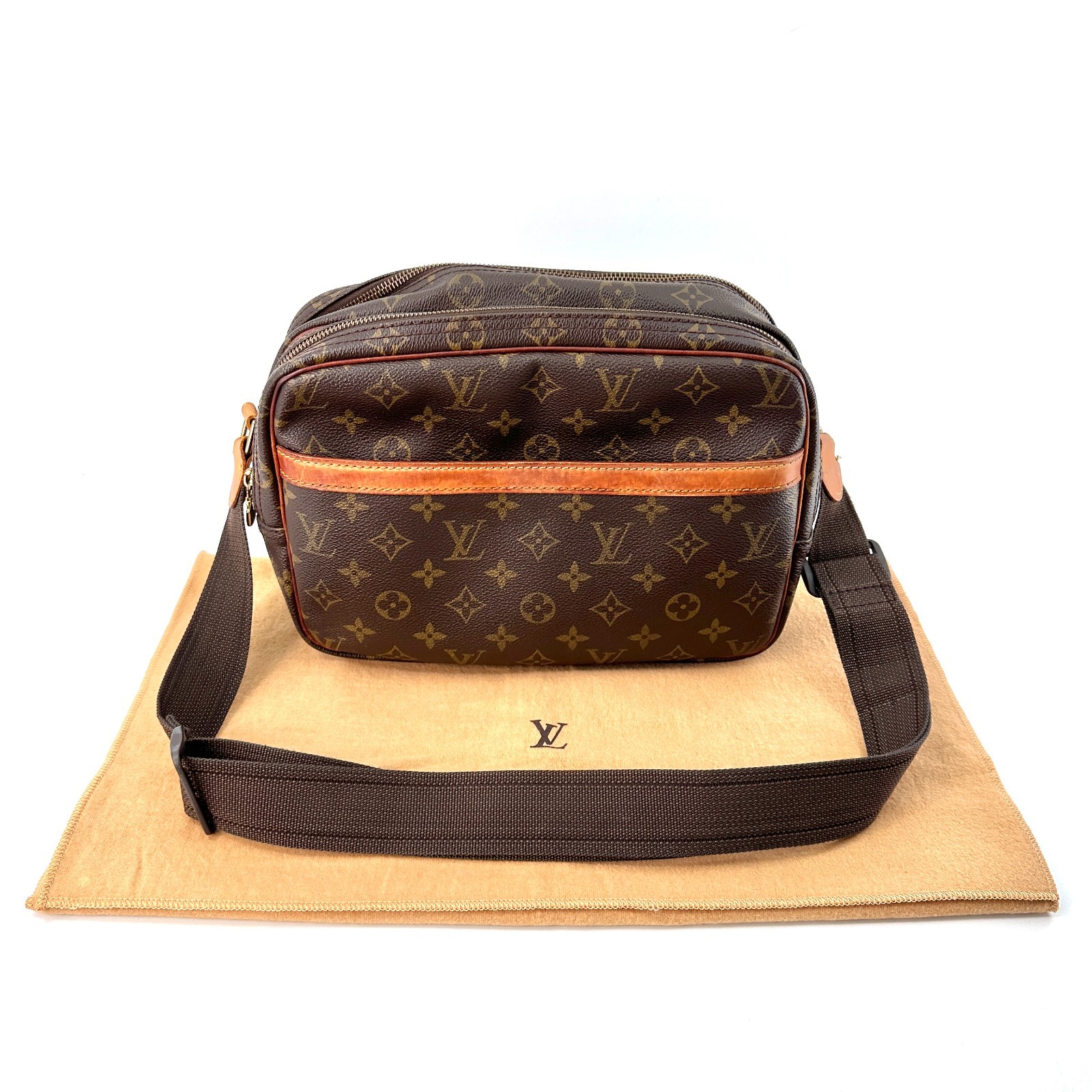 Louis Vuitton Reporter PM Shoulder Bag Monogram Brown Leather Authentic
