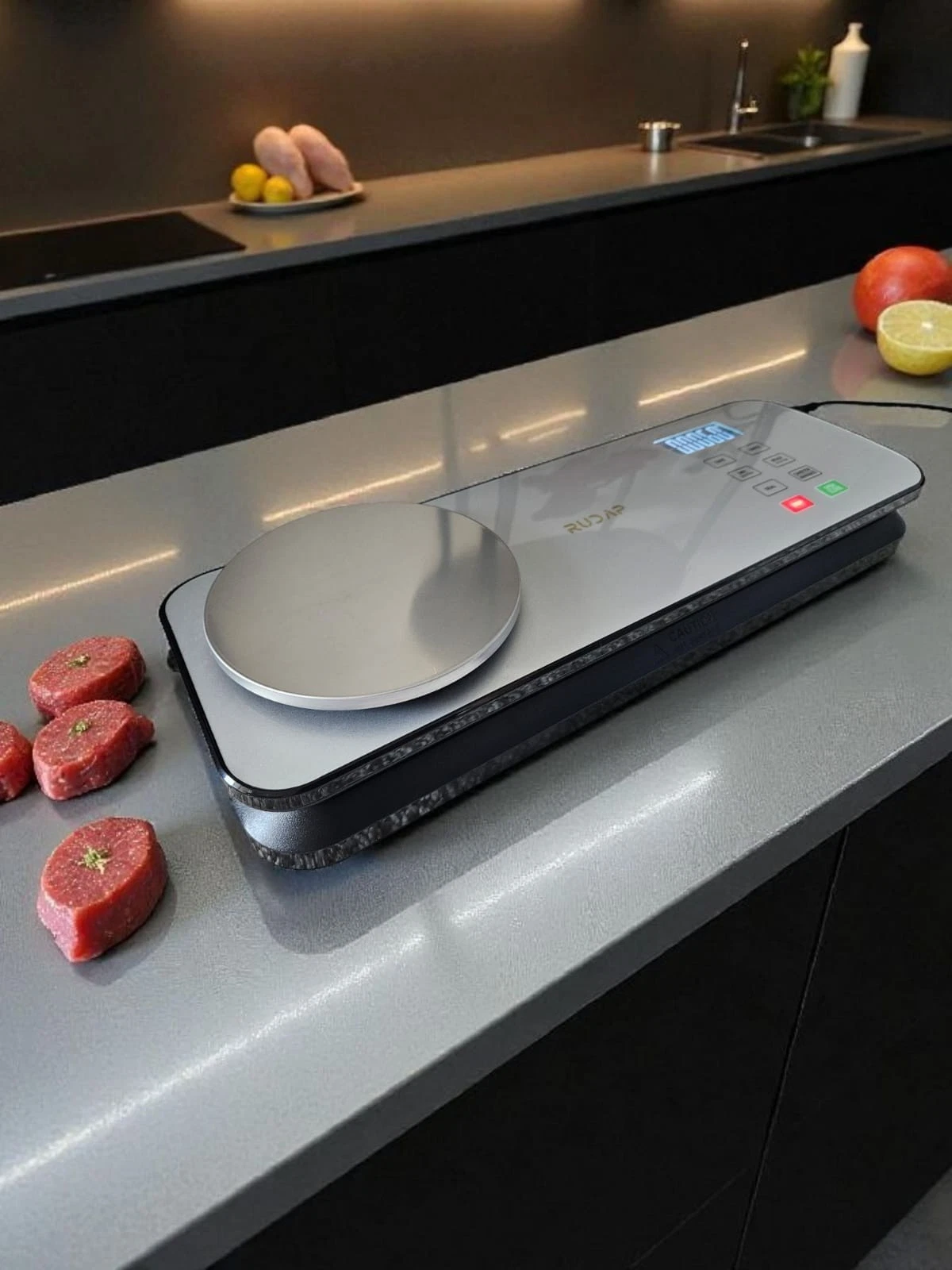 RUDAP Vacuum Sealer VS6680RM with Built-In Scale & LED Display – Silver/Black