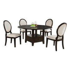 Pemberly Row 5 Piece Dining Table Set Dark Brown Round Wood Top Storage Base