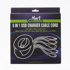 Mart Cobra - 5 in 1 Nintendo USB Charger Cable - DS DSi 2DS 3DS GBA SP Wii New 