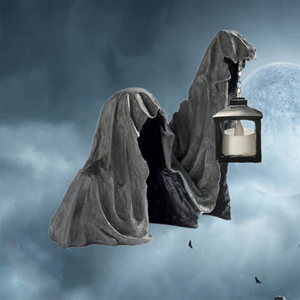 Halloween Ghost With Lantern Statue Realistic Resin Ghost Sculpture Garden Decor