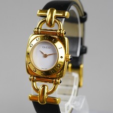 GUCCI Vintage Women's Watch 6300L Gold 21mm New Battery New Leather Band