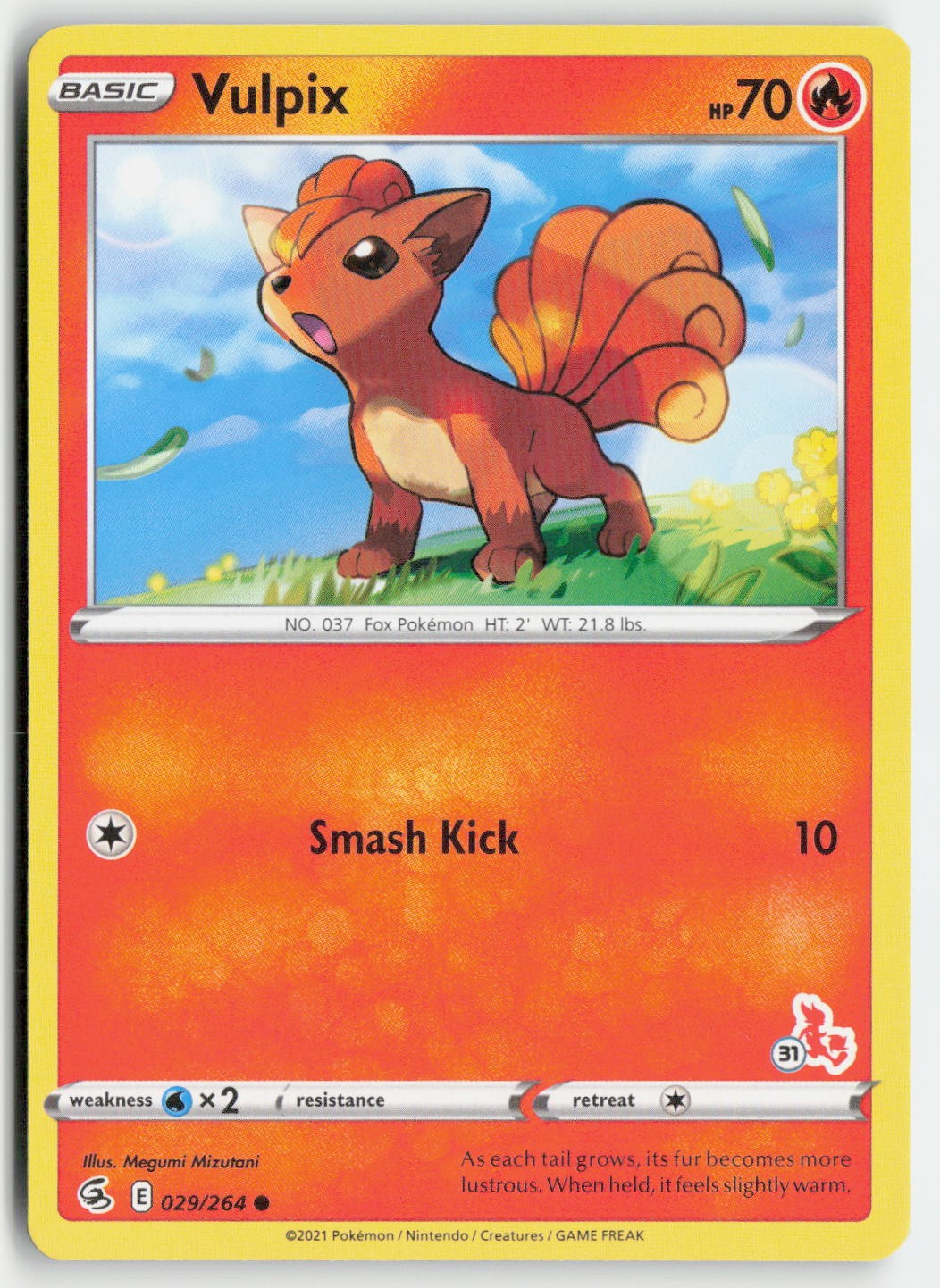 VULPIX (#31 CINDERACE STAMPED) 029/264 PROMO BATTLE ACADEMY 2022 POKEMON NM/M