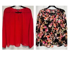 Lot 2 Vince Camuto Tops Red Dot Black Floral Sheer V-neck Blouse Dressy Career M