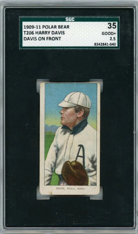 1909 T206 HARRY DAVIS GOOD+ ON FRONT POLAR BEAR SGC 2.5 PHILADELPHIA ATHLETICS