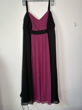 e. Black & Magenta Chiffon Maxi Dress – Size 18 – Pleated Formal Evening Dress