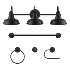 HAMPTON BAY Elmcroft 29 in. 3-Light Black Vanity Light w/ Bathroom Hardware Set