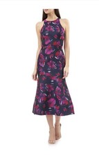 JS Collections Navy & Pink Jacquard Midi Dres...