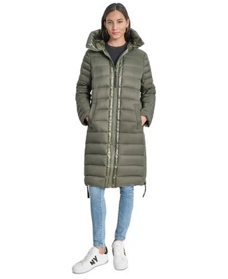 DKNY Jeans Down Quilted Hooded Puffer Coat Women's XXS Hemlock Zipper Closures