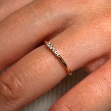 14K Solid Gold Natural Diamond Band Dainty Graduated Minimal Stackable Ring