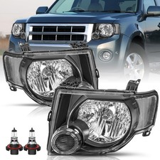2008-2012 Ford Escape Headlight Assemblies Black Housing Clear Reflector w/