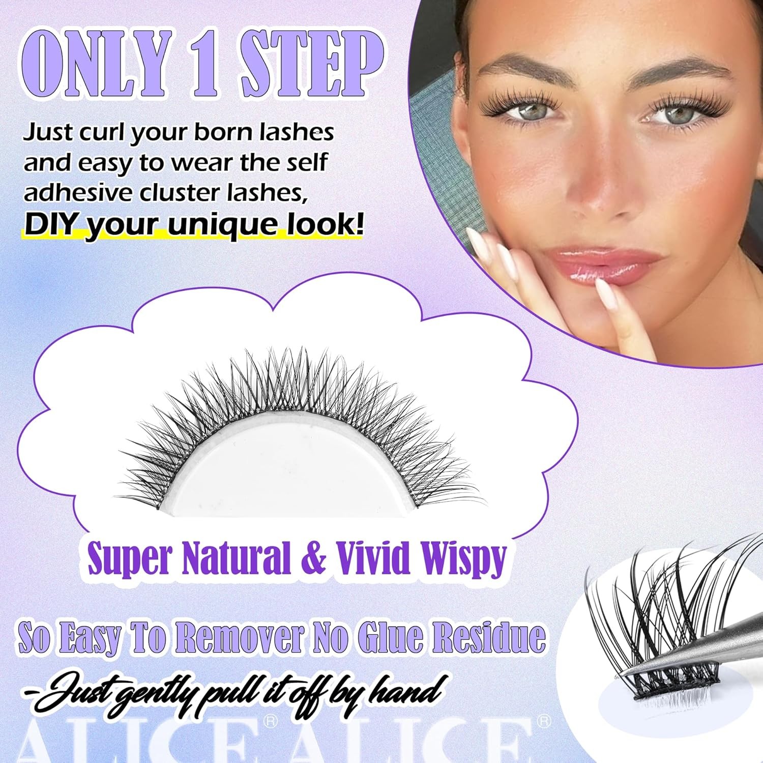Self Adhesive Eyelashes Reusable Natural Self Adhesive Lash Clusters Wispy Press
