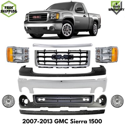 Front Bumper Chrome & Headlights Assembly Kit For 2007-2013 GMC Sierra 1500