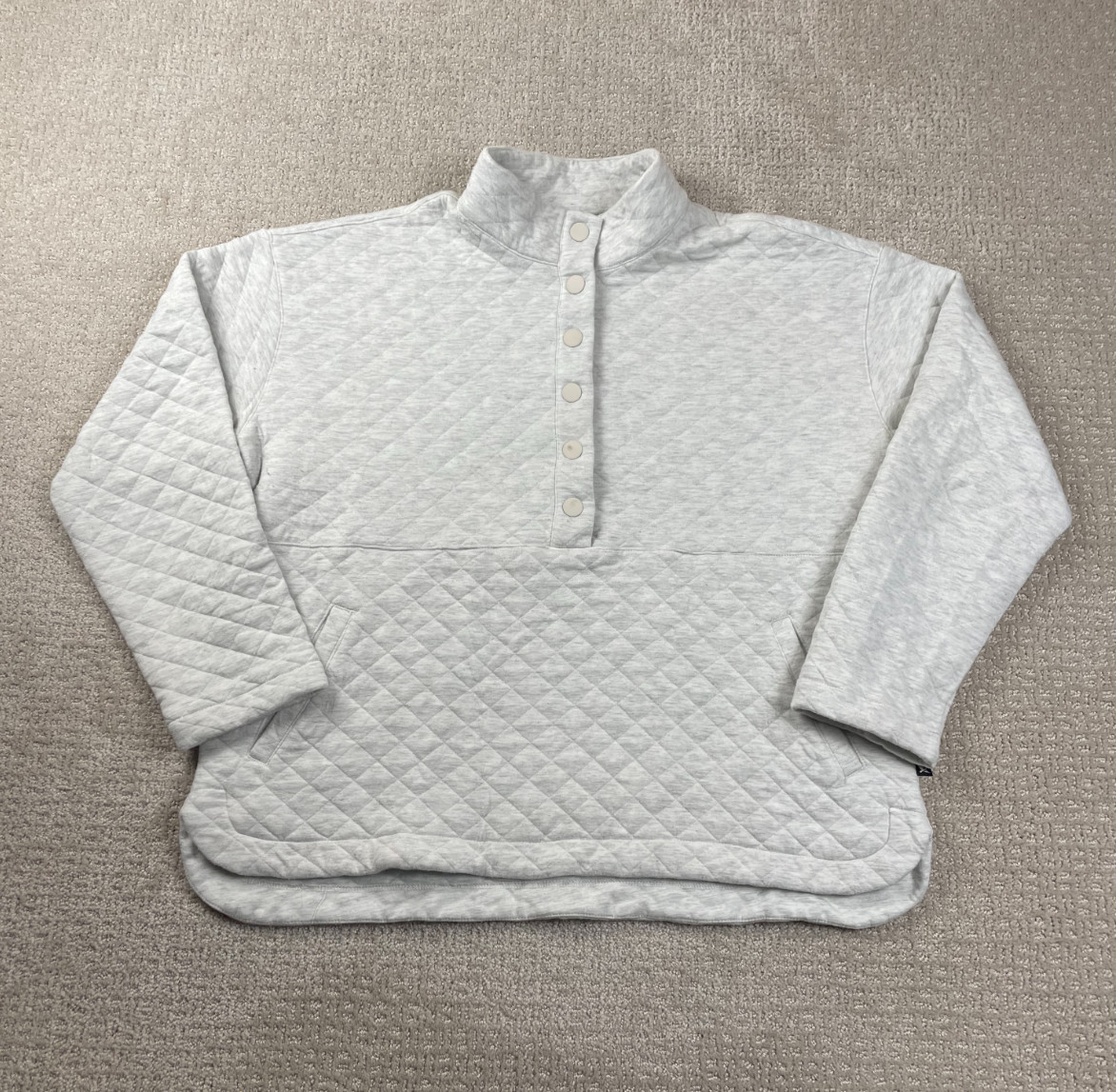 Eddie Bauer Jacket Womens XL Gray Quilted Pullover 1/2 Snap Pockets Outdoor Gorp