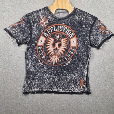 Affliction Shirt Mens 2XL Gray Black Reversible Fast Eagle Graphic Mineral Wash