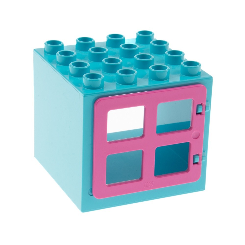 1x Lego Duplo Window 4x4x3 Light Azure Blue Cube Door 1x4x3 Pink 90265 18857