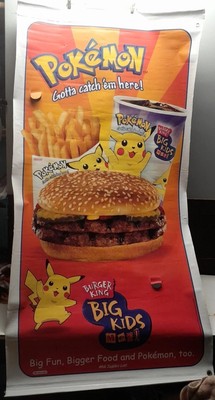 1999 Pokemon Burger King Big Kids Meal Store Display Banner  72x36 Pikachu