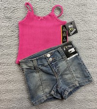 Art Class Girls Small 6/7 Pink Tank Top  Mid Rise Denim Shorts Outfit