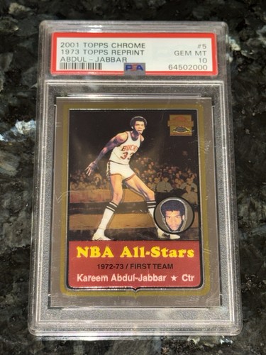POP 1 of 3!🔥💎2001 KAREEM ABDUL-JABBAR TOPPS CHROME 1973 GOLD REPRINT #5 PSA 10