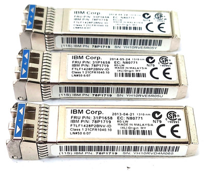 3x IBM 31P1658 8G LW SFP+ FC 1310nm Optic Transceiver 78P1719 FTLF1428P2BNV-ID