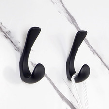 2 Pack Towel Hooks for Bathrooms Wall Mounted, Matte Black Bathroom Hooks for To