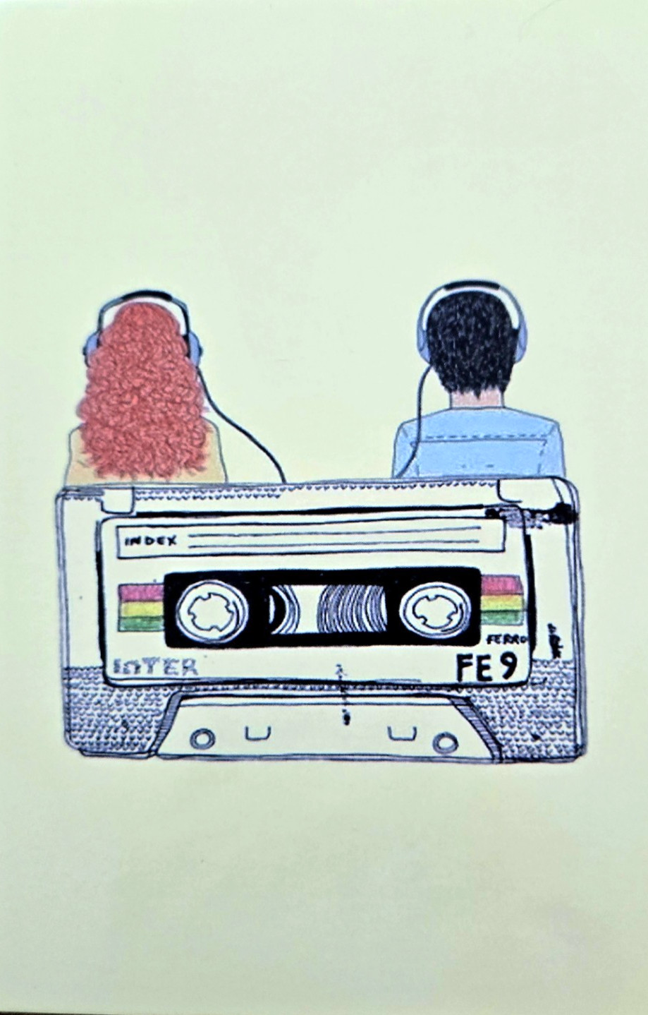 Couple Large Cassette Deck Headsets Postcard 4