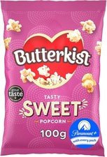 Butterkist Cinema SWEET Popcorn 100g, Case of 8 Bags - Gluten free, Source of F