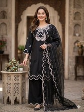 Unique Stylish Black Crepe Silk Kurta Palazzo With Dupatta Party Wear