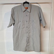 Red Kap Short Sleeve Work Shirt Mens Medium Gray Button Front Pockets Workwear