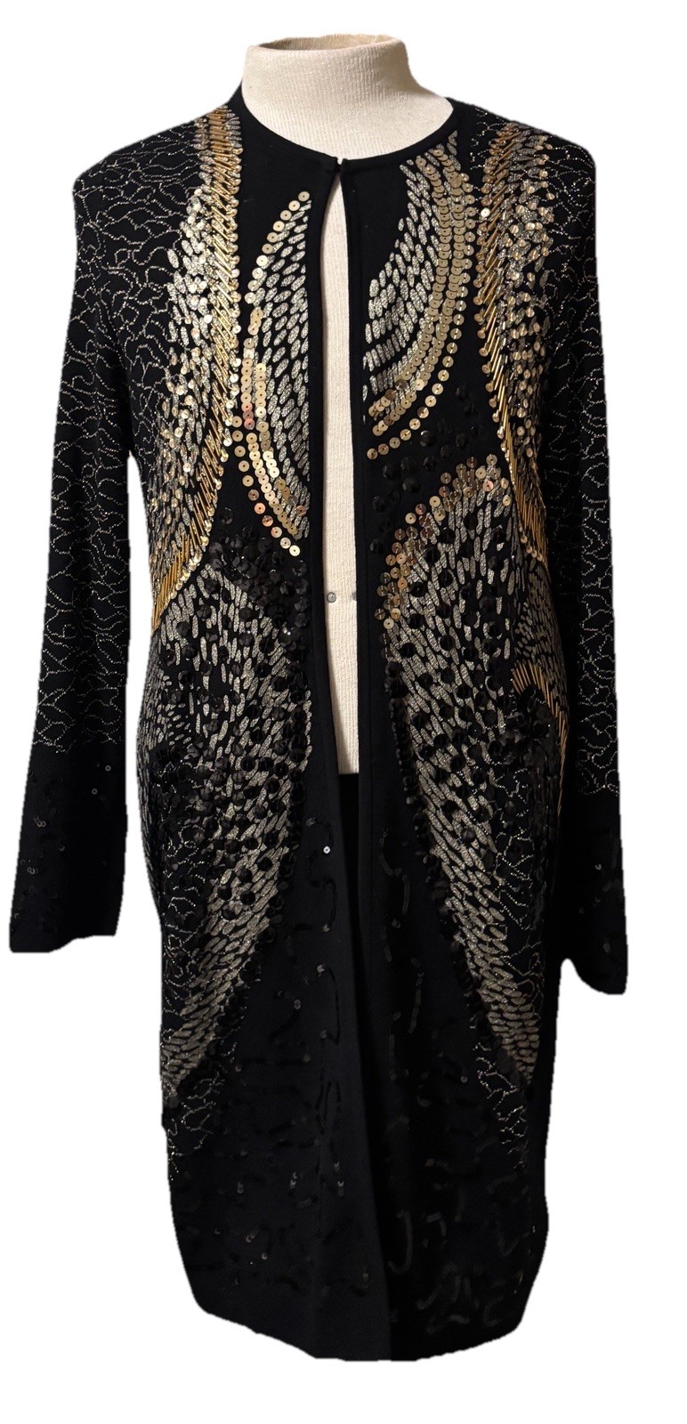 Chico's Augustina Cardigan Sequin Beaded Black Gold Long Sleeve Women’s Size 3