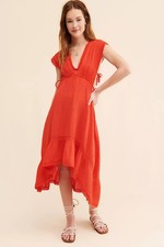 Anthropologie Silvana High Low Cut Out Cover Up Gauze Dress Red Sz S NWOT