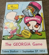 1952 TULANE Green Wave vs  Georgia Bulldogs FOOTBALL PROGRAM  John Chase Cover