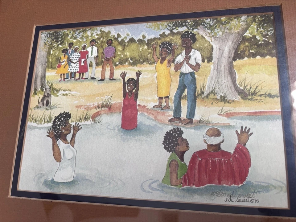 Edi Sweet 1983 Signed Print 109/500 Baptism Framed Matted - Image 2 of 4