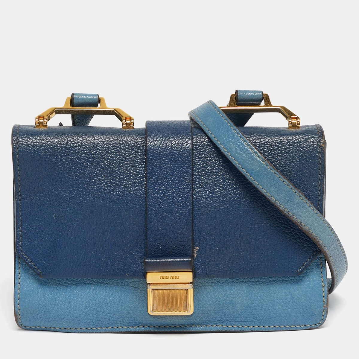 Miu Miu Two Tone Blue Madras Leather Flap Crossbody Bag | eBay