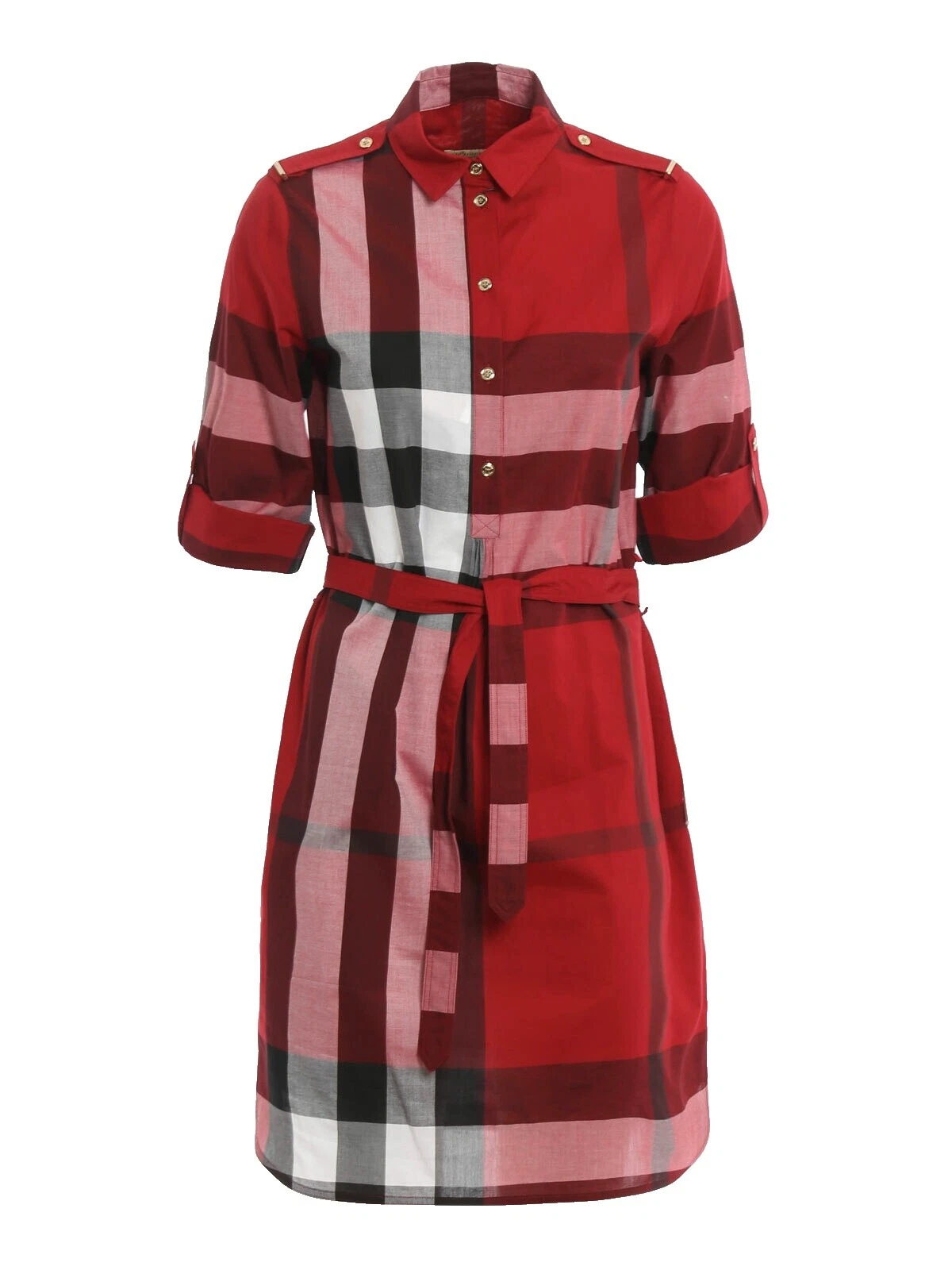 Cotton Check 3/4 Sleeve Shirt Dresses