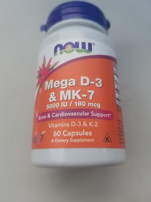 Now Foods Mega D-3 & MK-7 Bone & Heart Support 60 Veggie Caps 08/2027 NEW