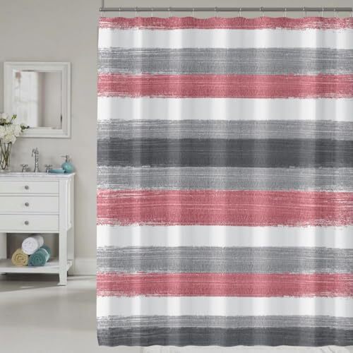 Stripe Shower Curtain, Modern Fashion Waterproof Shower 72"W x 72"L Red