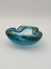 Vintage Murano Barbini Sommerso Blue Green Iridescent Italian Art Glass Ashtray